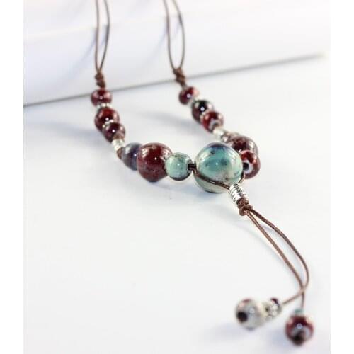 Folk style ceramic long paragraph sweater chain necklace fashion female jewelry pendant collocation #1081