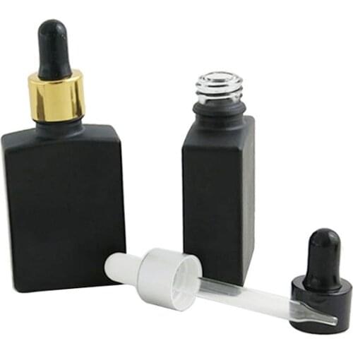 10 x 30ml Travel Portable Black Glass Perfum Bottle Square Bottle Fine 7 Caps Essential Oil Chemical Perfume Atomizer Container