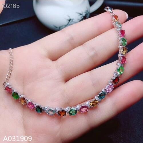 KJJEAXCMY boutique jewelry 925 sterling silver inlaid Natural tourmaline gemstone bracelet ladies support detection luxurious