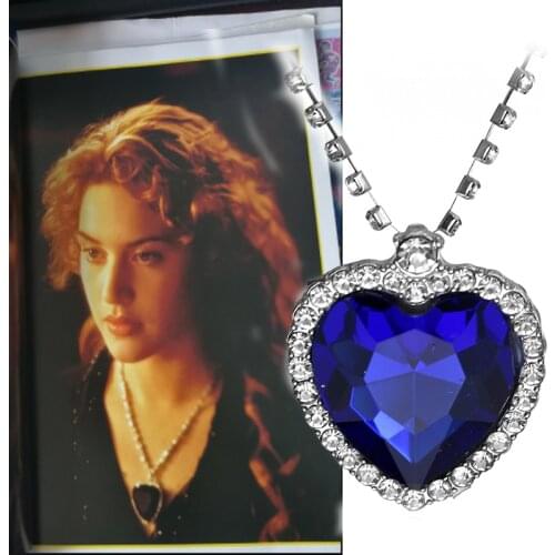 Classic Movie Crystal Necklace Blue Red Heart Pendant Necklace Lover Wedding Jewelry Gift