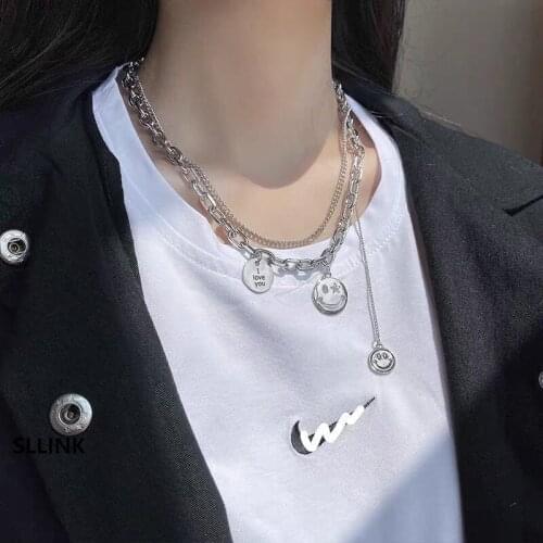 Korean Necklace Fashion Jewelry Chain Smiley Statement Necklace Double Clavicle Chain Sweater Necklace Women Wholesale