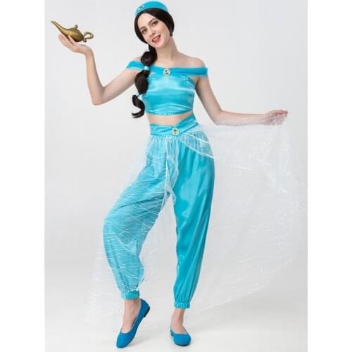Halloween Adult Aladdin Jasmine Princess Cosplay Costume Masquerade Arabian Belly Dancer Fancy Dress