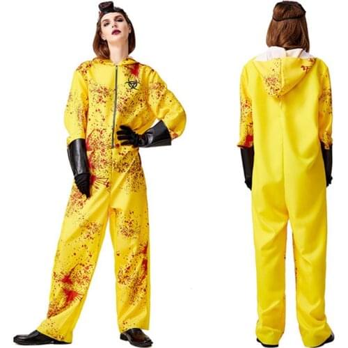 Adult Halloween Cosplay Nuclear Radiation Coverall with Mask Gloves Scary Zombie Biochemical Weapons Hooded Jumpsuit