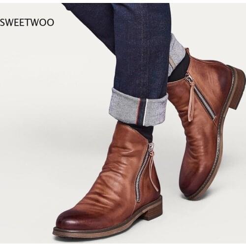 2021 New Men Leather Boots Fashion High-Top Tassel Shoes British Style Big Size Autumn Ankle Booties Non-Slip Men Shoe