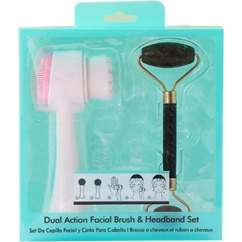 Jade Roller Face Care Face Massager Double-Sided Silicone Cleansing Brush Massager Set Face-Lifting Beauty Device Female