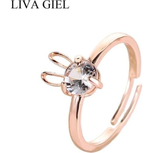 New Creative Cute Bunny Copper Zircon Ring Adjustable Simple Gold Color Sweet Rabbit Pattern Small Ring Korean Style Jewelry