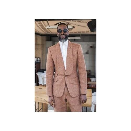 New Arrival Tweed Custom Men Suit Slim 2Piece Tuxedo Groom Suits Custom Prom Blazer Terno Masculino(Jacket+Pant+Tie)