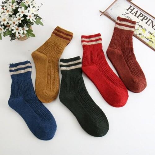1 pair Autumn Winter Cycling thick Socks Striped Design Soft Comfortable socks Women Cashmere Cotton Wool Thick Warm Socks