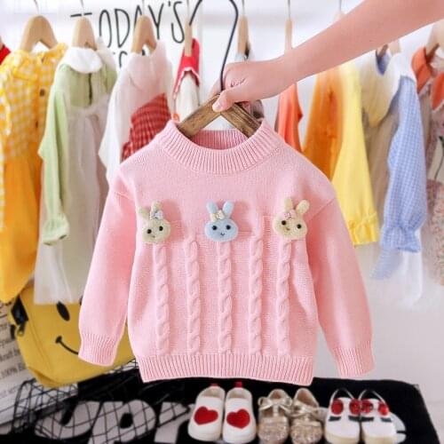 Teenster Autumn Kids Clothes Cute Rabbit Baby Girls Knit Sweater Tops Fashion Toddler Children Costume Winter Outfits