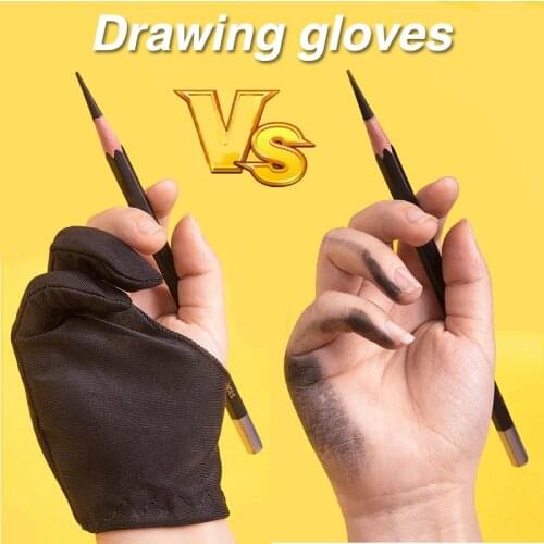 Professional Painting Anti-fouling Gloves Black Two-finger Anti-abrasion Artist Sketch Color Powder Flat Drawing