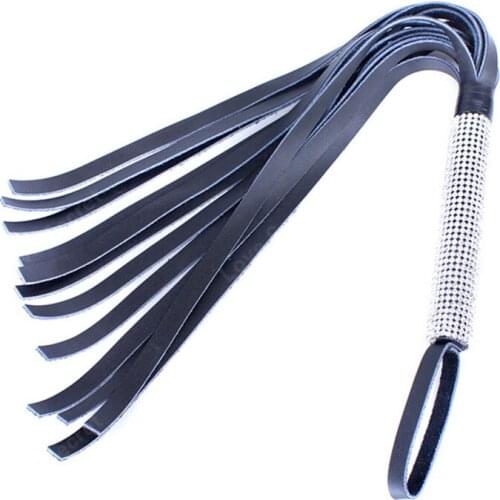 Real Leather Luxury Sexy Whip with Crystal Handle Adult Games Sex Slave Fetish Bdsm Sex Game Flogger Flirting Sex Toy for Couple