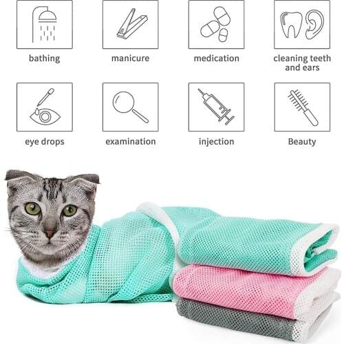 Mesh Cat Bathing Bag Cats Grooming Washing Bags Cat Bath Clean Bag No Scratching Bite Restraint Cat Supplies Nail Cutting #P