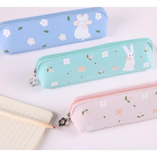 Cute Pencil Bag Candy Color Flowers and Alice Canvas Pen Case Korea Sationery Pen Bag Kawaii Gift Pencil Pocket School Supplies