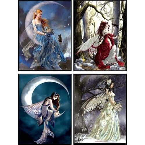 Moon Indigo Fairy - Counted Cross Stitch Kits - Handmade Needlework For Embroidery 14 ct Cross Stitch Sets DMC Color
