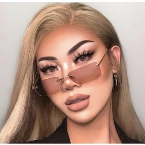 Rimless Women Sunglasses Luxury Metal Small Square Lady Sun Glasses Fashion óculos de sol feminine uv400