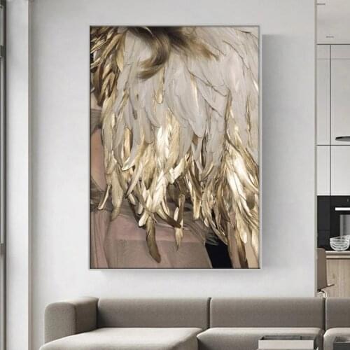 Modern Nordic Abstract Art Gold Feather Poster Print Canvas Painting Picture Aisle Home Interior Wall Art Decoration