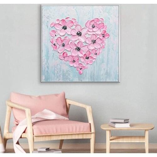 Wedding Decorative pink love heart picture pure handmade oil painting on canvas wall posters for living room bedroom No Frame