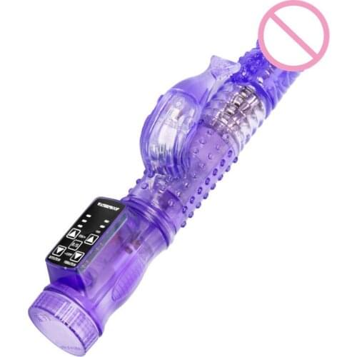 Rabbit Vibrator Realistic Dildo Penis Vibrator Clitoris Stimulate Massager Transparent Rotating Bead Female Sex Toy For Women