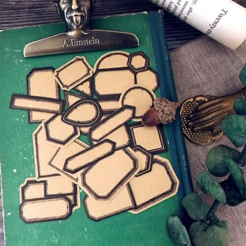 Vintage junk journal Black border kraft paper label sticker DIY scrapbooking phone album diary happy plan decorative sticker