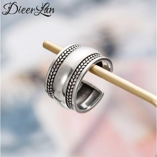 Vintage 925 Sterling Silver Large Smooth Rings for Women Wedding Adjustable Antique Statement Rings Anillos