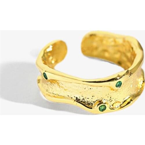 Sole Memory Cute Shiny Green Zircon 925 Sterling Silver Female Resizable Opening Rings SRI885