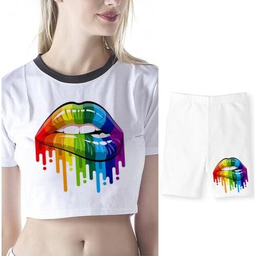 Women Two Piec Set Lips Cropped Tops And Pant Suits Summer Short Sleeve O-neck Casual Joggers Biker Shorts Sexy Outfit Tracksuit