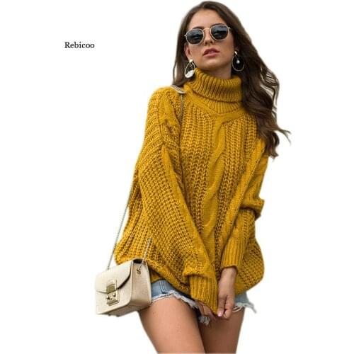 Ladies Korean Style Knit Turtleneck Sweater Women Loose Twist Autumn Winter Pullover and Sweater New