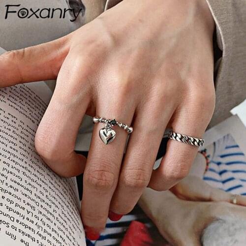Evimi Minimalist 925 Sterling Silver Rings for Women Trendy Creative Design LOVE Heart Pendant Vintage Punk Party Jewelry Gift