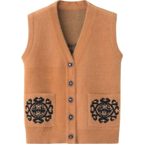 Tank Top Women Fake Mink Vest Womens Sweater Women Wool V-neck Sweater Sweater Women Knitted Warm Vintage Sweater Casual Tops