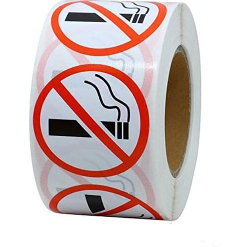 1 Inch/2.5cm 500 Labels Per Roll"No Smoking Logo Warning" Stickers Use for Warnings Not To Smoke In or Around The Public Area