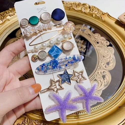 2020 New Fashion Wild Hairpin Set Korean Pearl Rhinestone Hairpin Eight-piece Starfish Small Clip hair Accessories