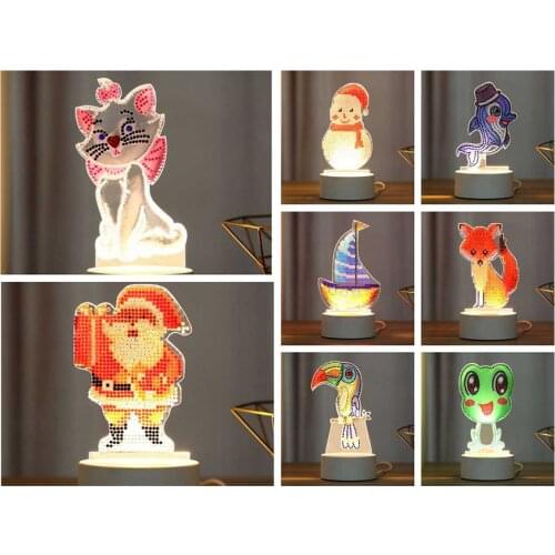 2021 New 5D Diamond Painting LED Night Lamp Decorate Desk Light Cartoon Animal Jellyfish Picture Rhinestones Handmade Craft Gift