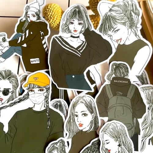 22pcs Black and white girl design DIY scrapbooking album happy planner decorative stickers