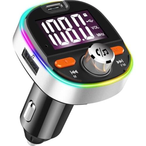 Car Bluetooth 5.0 MP3 Player FM Transmitter Colorful Atmosphere Lights Hands-free USB QC 3.0 Car Charger BC53