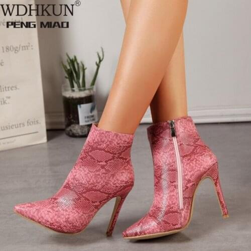 High Heels Ankle Women Boots Pointed Toe Footwear Fashion Party Boot Sexy Snake Printing Female Shoes Woman Autumn 2021