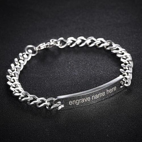 Couple Bracelet Engraved Name Armband Silver color Stainless Steel Pulseiras For Women Men Lovers Friends Wrist Bracelet