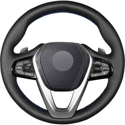 Black PU Faux Leather DIY Car Steering Wheel Cover for BMW G20 G30 G31 530i 540i 530e G32 G11 G12 X3 X4 X5 X7 2017-2019