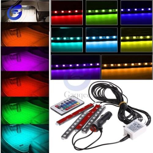 DC 12V Auto Interni 4pcs 5050 9 LED Remote Control Cigarette Lighter Colorful RGB Car Interior Floor Light Strip For Atmosphere