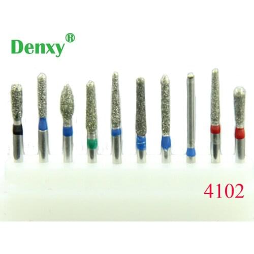 Denxy 20pcs/lot #4102 Quality Dental Bur Dental Diamond Bur Drill Crown&bridge posterior Dia_bur High Speed Handpiece Dentist