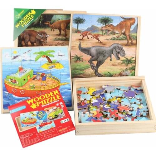 Toddler Wooden Jigsaw Dinosaur Puzzle Toy Box Set Montessori Early Letter Number Learning Gifts For Baby Preschool Kids Children