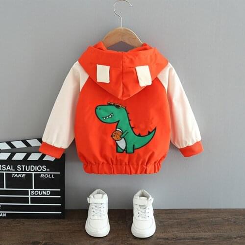 Kids Boys Windbreaker Autumn Coat Cute Dinosaur Hooded Jacket for Children Toddler