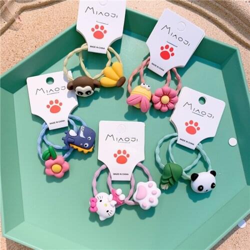 2 Pcs Korea Childrens Hair Accessories Cute Cartoon Animals Fruit Flower Hair Rope Sweet Girl Princess Rubber Band Headwear