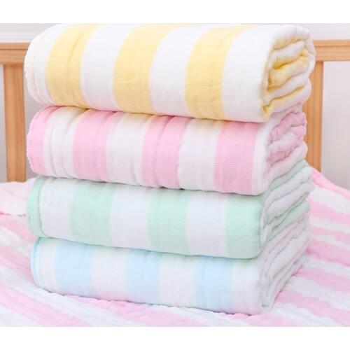 Baby Blanket Newborn Swaddle Children Bath Towel Yarn Dyed Color Stripe Diapers Class A 6 Layer Combed Gauze High Density AB58