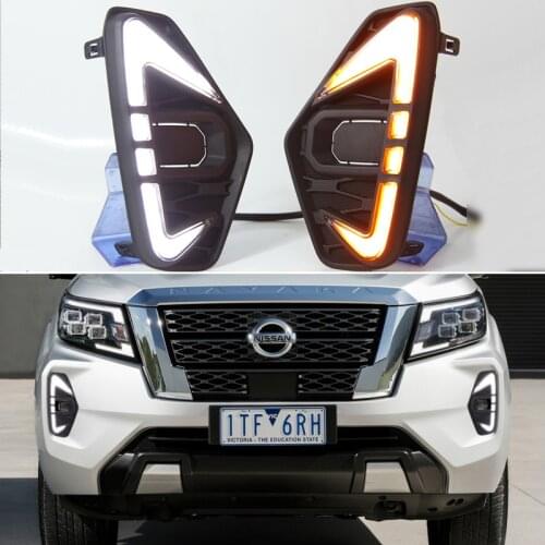 DRL LED Daytime Running Lamps For Nissan Navara 2021 2022 Auto Flowing Yellow Turn Signal Daylights Car Foglamp