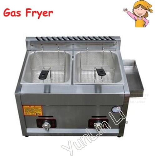 Energy Saving Fryer Two Tanks Gas Fryer Double-Cylinder Gas Frying Machine Stainless Steel French Fries Machine JX-11