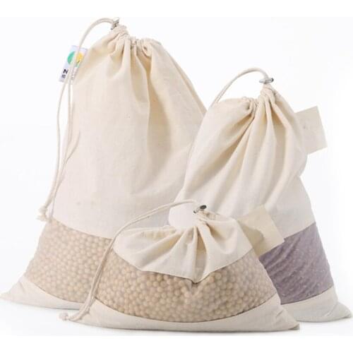 50pcs/lot Canvas Cotton Bag Drawstring Splicing Shopping Bags Clear Window Tote Fruit Grocery Storage Cosmetics Reusable