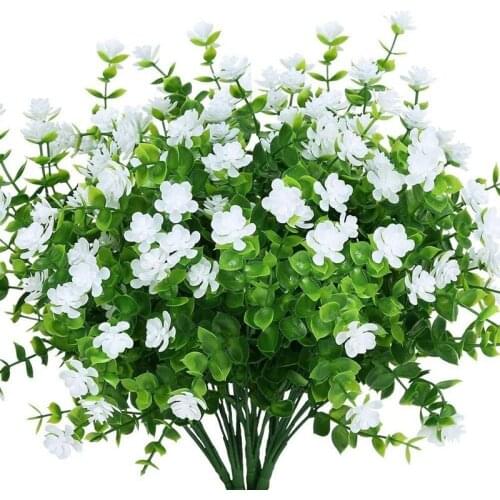Artificial Plant, 10 Pcs Small Faux Flower Plant, Plastic Eucalyptus Fake Plants Indoor Outdoor for Home Kitchen Office