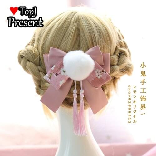 China fengliusu ceramic hair ornament headdress hairpin hairring ancient style bowknot hairpin Lolita cosplay accessory