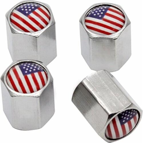 4Pcs/Lot Wheels Tire Valve Caps US Flag Logo United States Sticker Car Badge Tyre Dust Steam Auto Styling Accessories