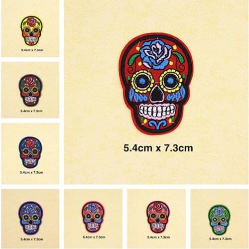 Cool Flower Skull Patches Cap Shoe Iron On Embroidered Appliques DIY Apparel Accessories Patch For Clothing Fabric Badges BU73